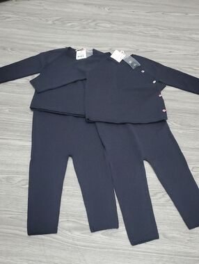 Bonpoint Navy Knit Top with Floral Accent Buttons